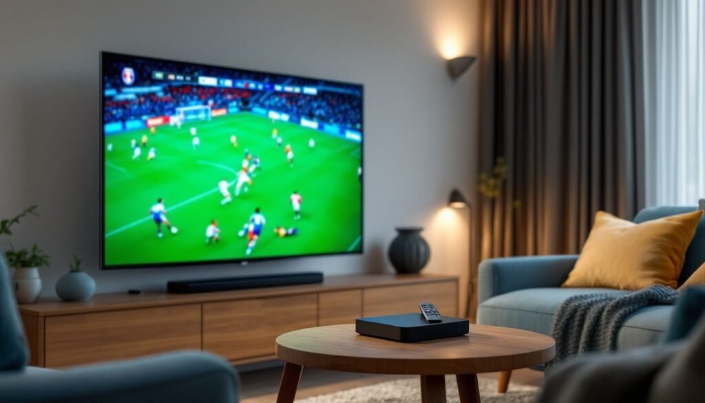IPTV Football UK streaming device with built-in antenna and high-definition screen