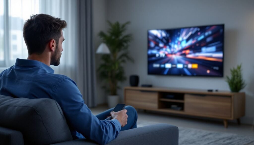 IPTV Plans UK: A man watching TV on his smart TV