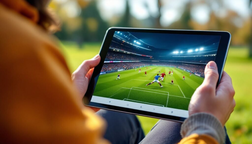 IPTV UK Sports: A person holding a tablet with a live sports stream