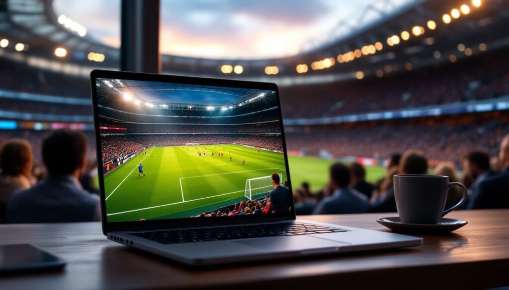 Football Streaming UK: A laptop screen displaying a live football stream