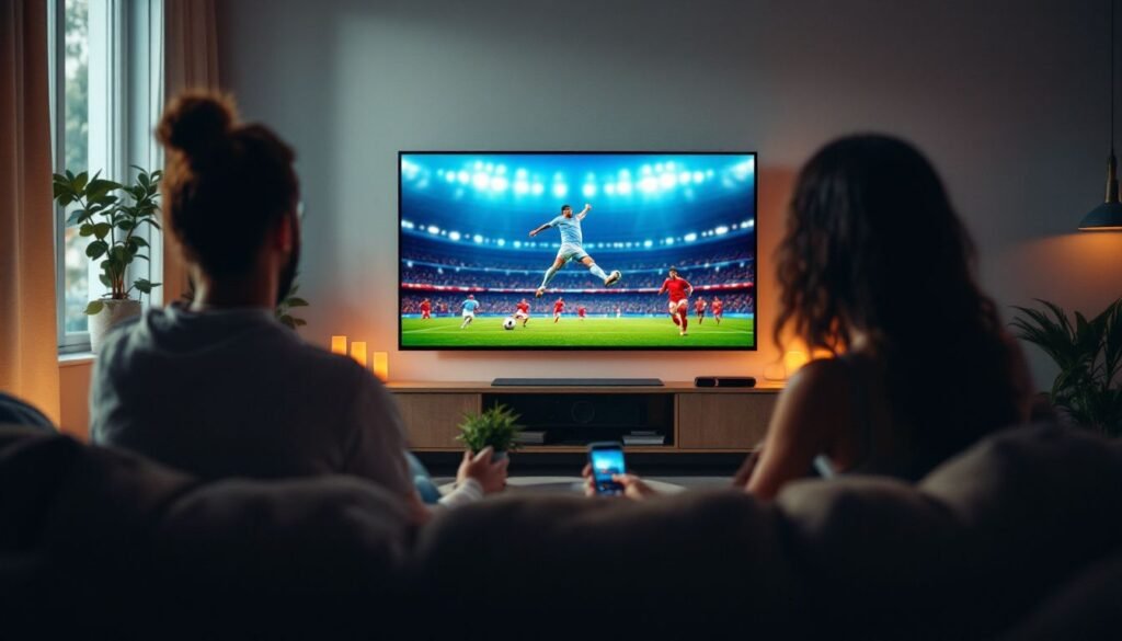 IPTV Premier League 2026: A fan watching a live match on their TV