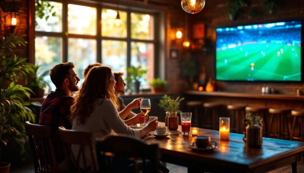 IPTV Premier League 2026: A group of friends watching a live match on a big screen