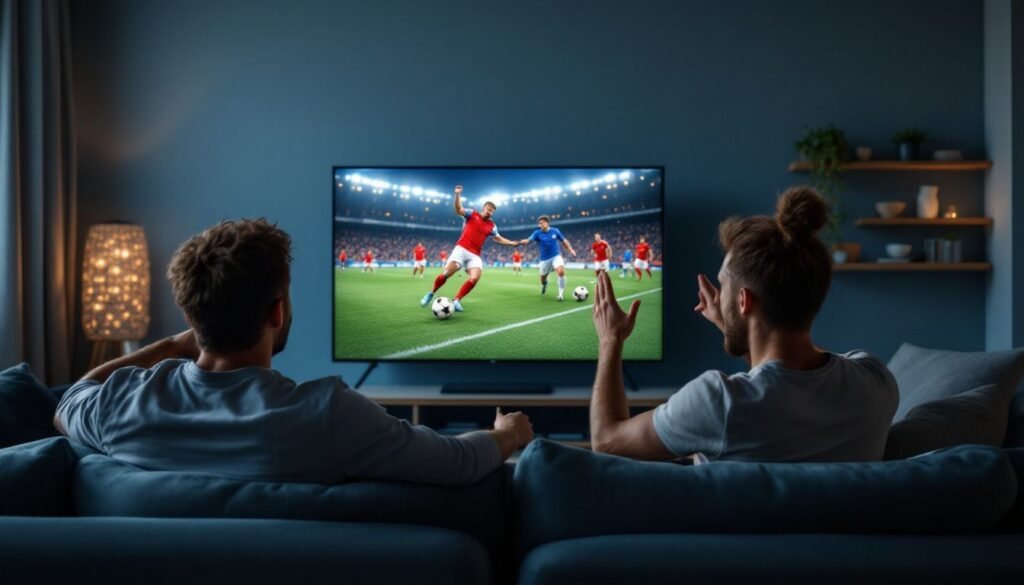 Live Football IPTV UK 2026: A fan watching a live football match on their smart TV