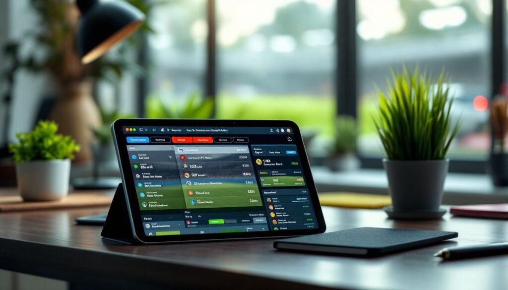 Live Football IPTV UK 2026: A tablet displaying a live football match with real-time statistics